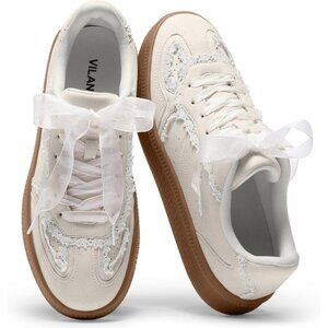 Women's Cream Lace Casual Dress Retro Gum Sole Trendy Walking Footwear Sneakers